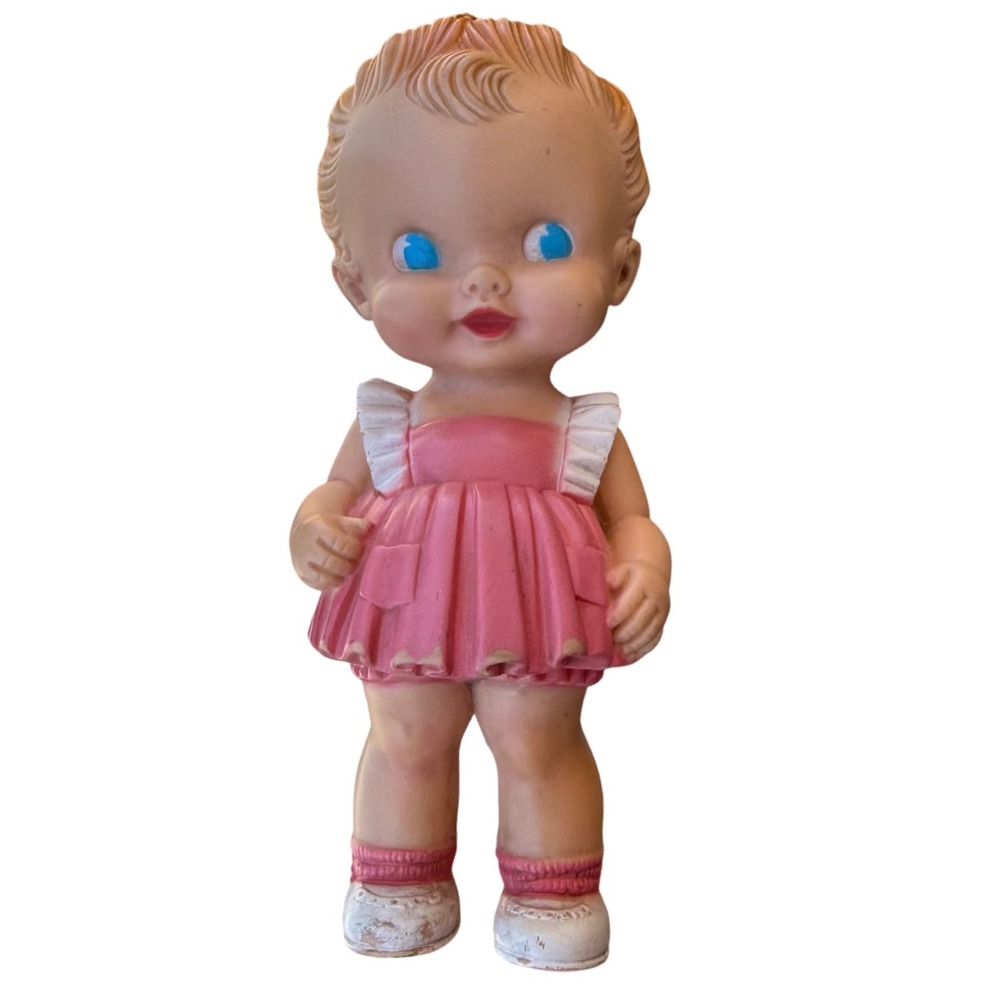 Vintage Sun Rubber Co.‎ Ruth E. Newton Doll Made in USA Pink Dress Blue Eyes